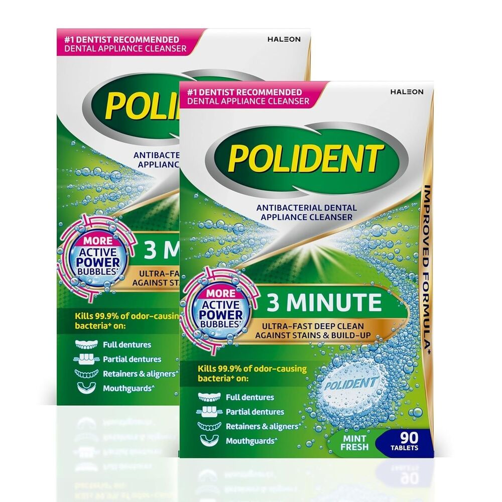 2-Pack 90 Ct Polident 3 Minute Antibacterial Dental Appliance Cleanser Tablets